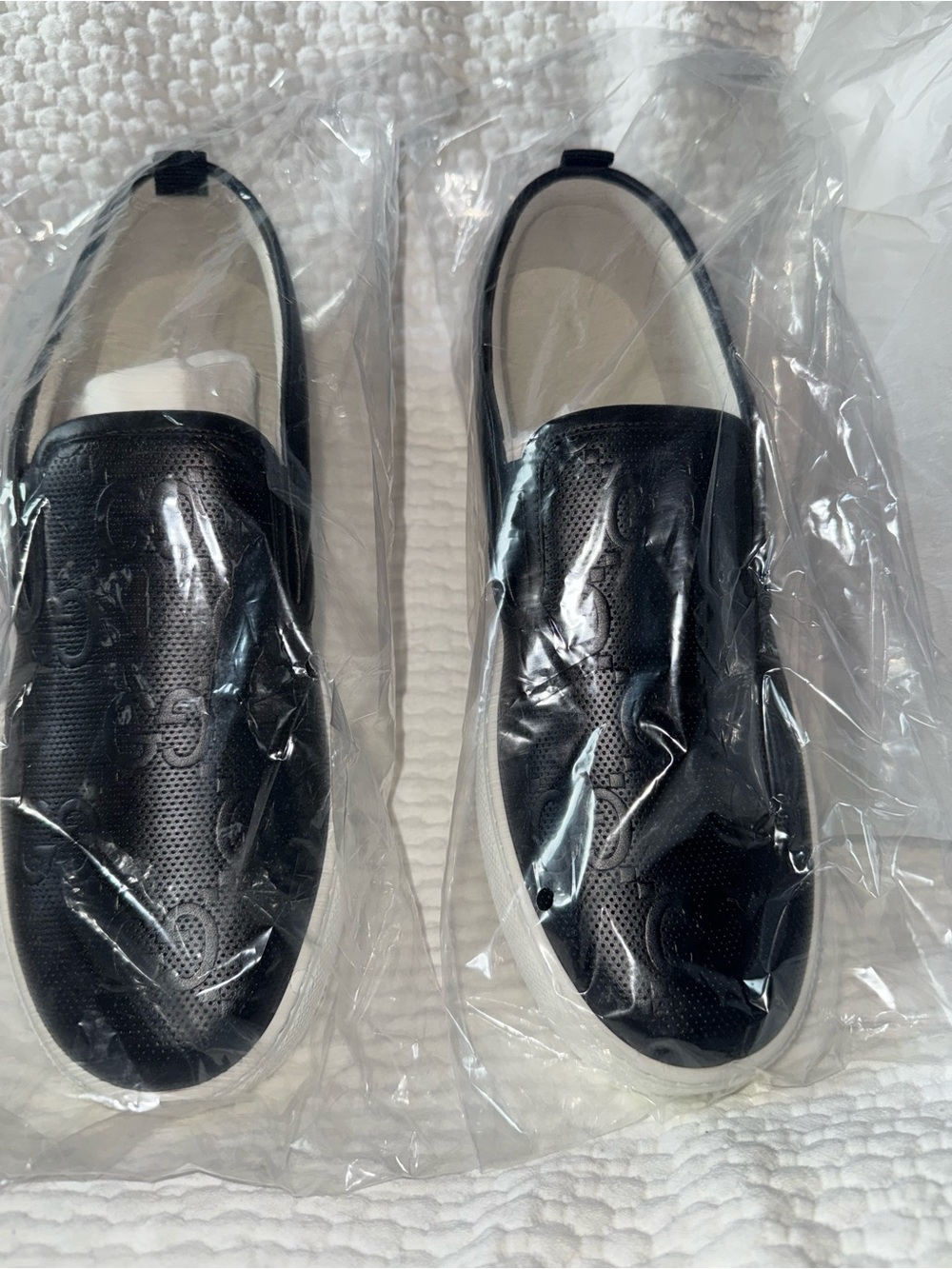 Gucci Black Perforated Leather Slip-On Sneakers with White Sole